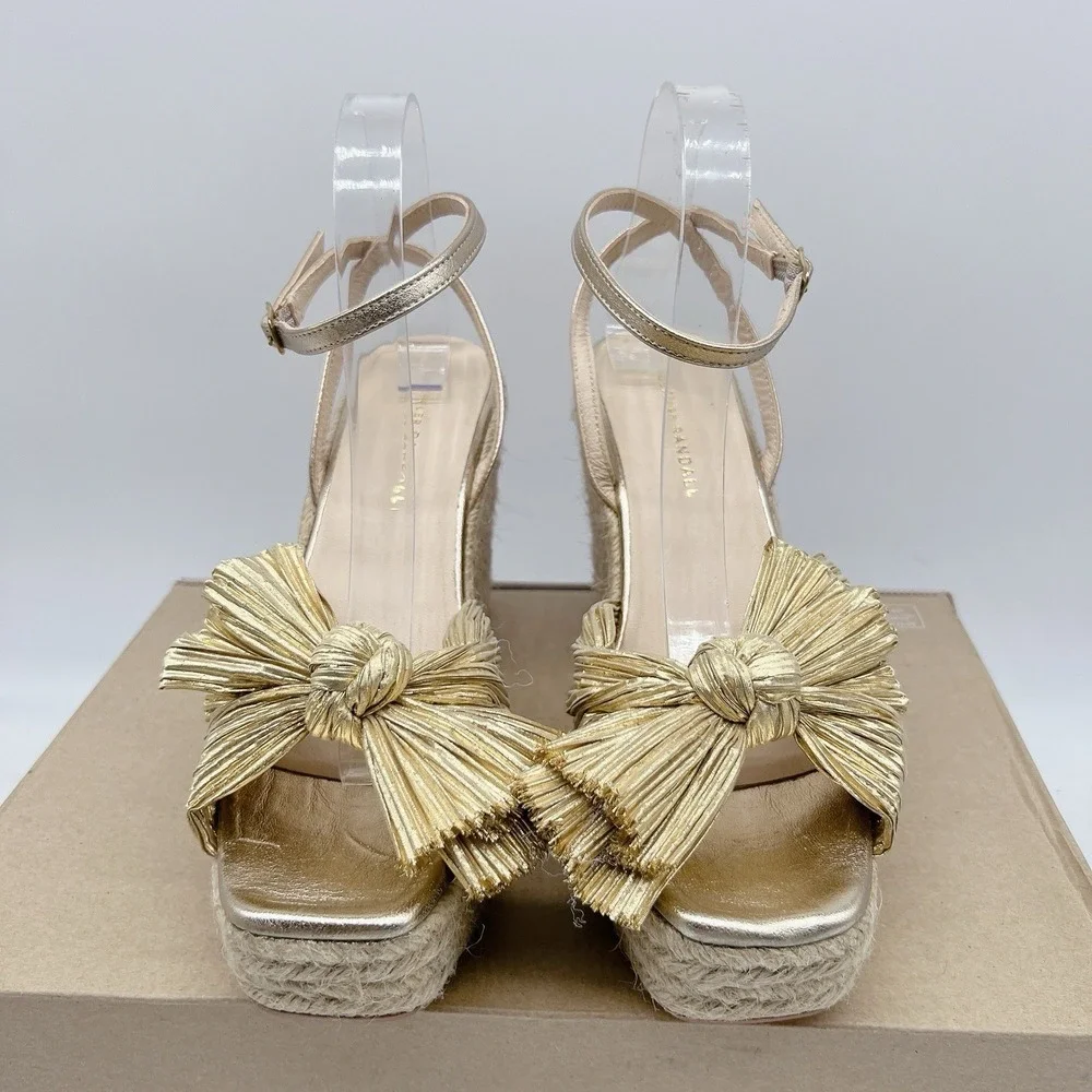 Loeffler Randall Charley Wedge Platform Sandal Espadrilles Gold EU 42 US 11